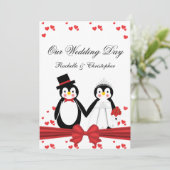 Cute Penguins Bride & Groom Wedding Invitations Kaart (Staand voorkant)
