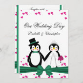 Cute Penguins Bride & Groom Wedding Invitting PG Kaart (Voorkant / Achterkant)