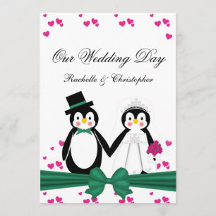 Cute Penguins Bride & Groom Wedding Invitting PG Kaart
