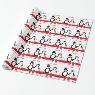 Cute Penguins Bride & Groom Wedding Wrapping Paper Cadeaupapier