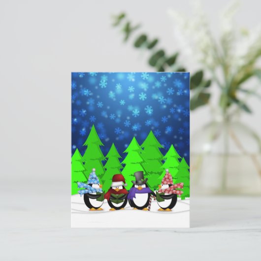 Cute Penguins Carolers Briefkaart (Staand voorkant)