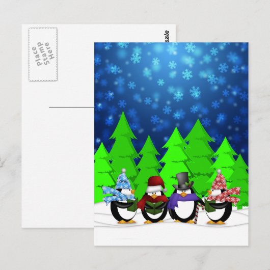 Cute Penguins Carolers Briefkaart (Voorkant / Achterkant)