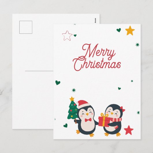 Cute Penguins Christmas card Feestdagenkaart (Voorkant / Achterkant)