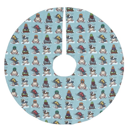 Cute Penguins Christmas Snowball Fight Cartoon Kerstboom Rok (Voorkant)