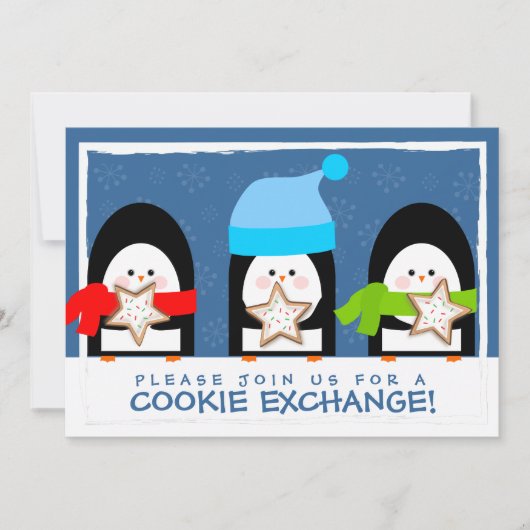 Cute Penguins Cookie Exchange Party Invitation Kaart (Voorkant)