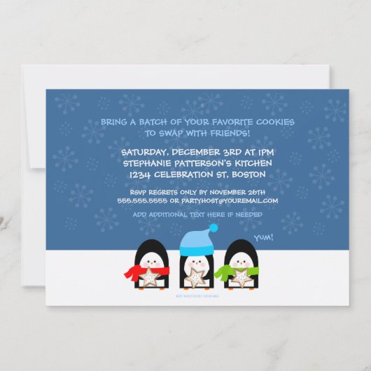 Cute Penguins Cookie Exchange Party Invitation Kaart (Achterkant)