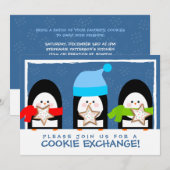 Cute Penguins Cookie Exchange Party Invitation Kaart (Voorkant / Achterkant)
