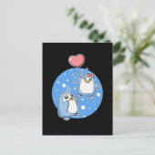 Cute Penguins Couple Heart Balloon Penguin Briefkaart (Staand voorkant)