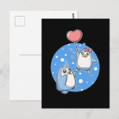 Cute Penguins Couple Heart Balloon Penguin Briefkaart (Voorkant / Achterkant)