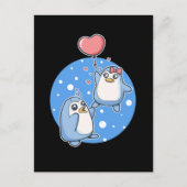 Cute Penguins Couple Heart Balloon Penguin Briefkaart (Voorkant)
