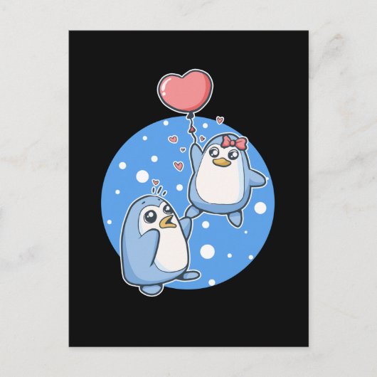 Cute Penguins Couple Heart Balloon Penguin Briefkaart (Voorkant)