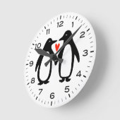 Cute Penguins Couple Holding Hands Ronde Klok (Hoek)