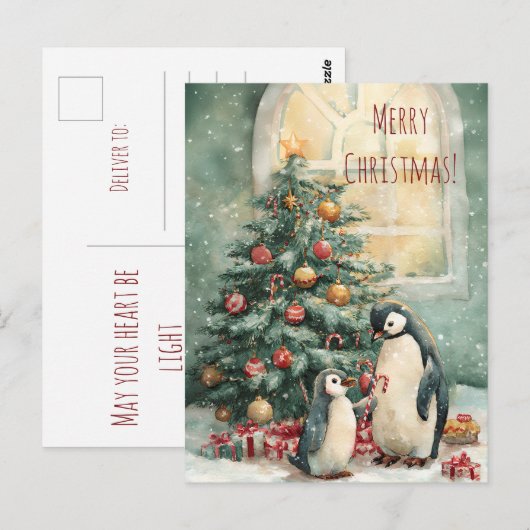 Cute penguins decorates Christmas tree, Christmas  Briefkaart (Voorkant / Achterkant)