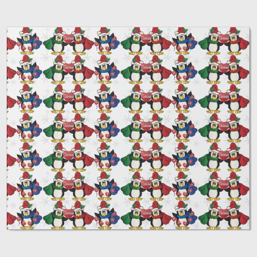 Cute Penguins die je een prettige kerst wensen Cadeaupapier (Vlak)
