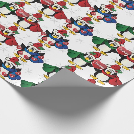 Cute Penguins die je een prettige kerst wensen Cadeaupapier (Hoek)
