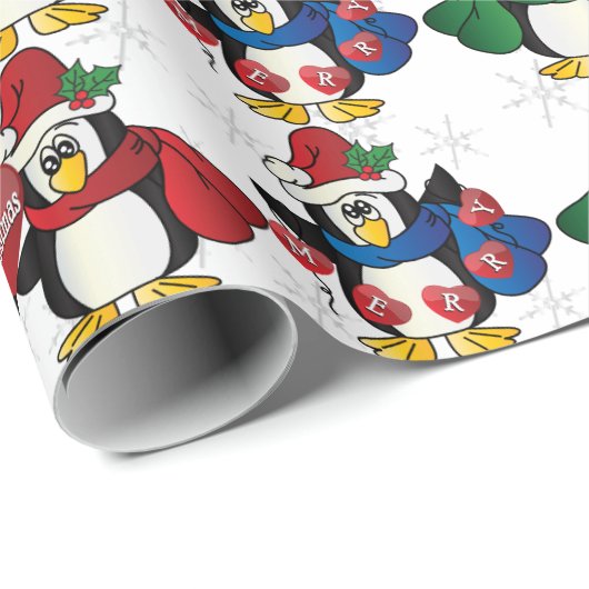Cute Penguins die je een prettige kerst wensen Cadeaupapier (Rol Hoek)