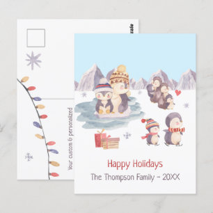 Cute Penguins die spelen in sneeuw Prettige feestd Briefkaart