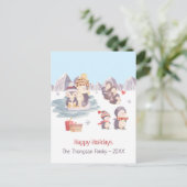 Cute Penguins die spelen in sneeuw Prettige feestd Briefkaart (Staand voorkant)