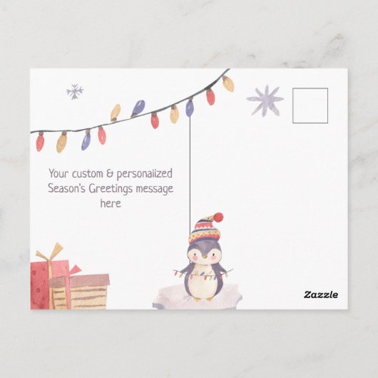 Cute Penguins die spelen in sneeuw Prettige feestd Briefkaart (Achterkant)