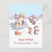 Cute Penguins die spelen in sneeuw Prettige feestd Briefkaart (Voorkant)