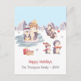 Cute Penguins die spelen in sneeuw Prettige feestd Briefkaart