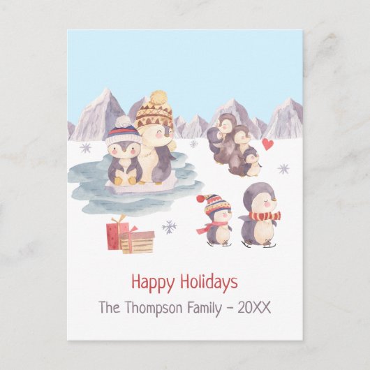 Cute Penguins die spelen in sneeuw Prettige feestd Briefkaart (Voorkant)