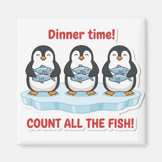 Cute Penguins Dinner Time Counting Fish Math Game  Magneet (Voorkant)