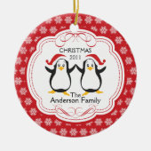 Cute Penguins Familie van 2 kerstsieraden Keramisch Ornament (Voorkant)