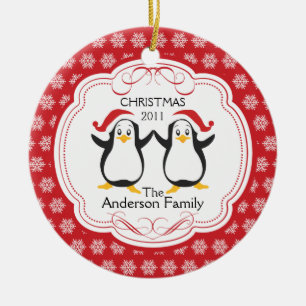 Cute Penguins Familie van 2 kerstsieraden Keramisch Ornament