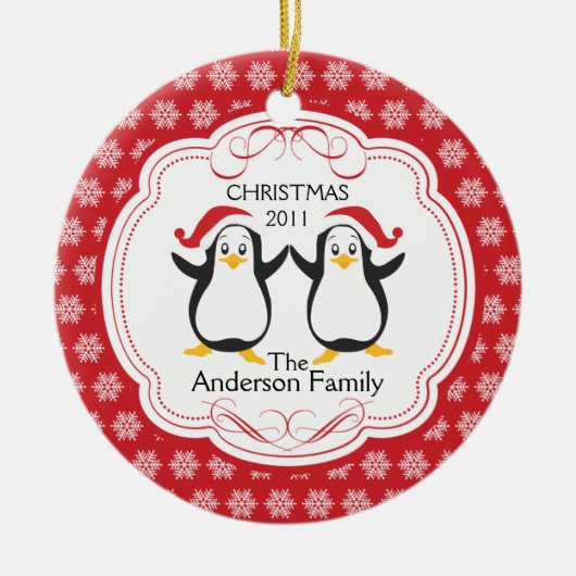 Cute Penguins Familie van 2 kerstsieraden Keramisch Ornament (Voorkant)