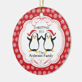 Cute Penguins Familie van 2 kerstsieraden Keramisch Ornament (Links)