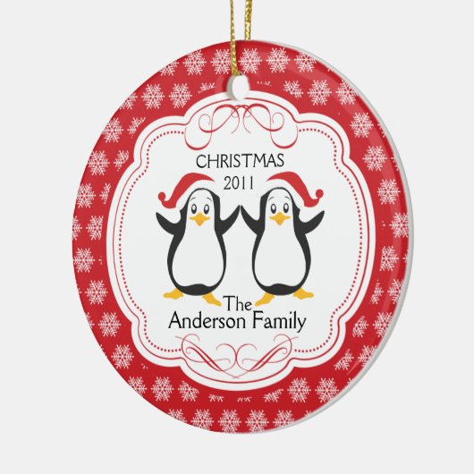Cute Penguins Familie van 2 kerstsieraden Keramisch Ornament (Links)