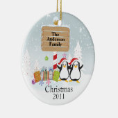 Cute Penguins Familie van 2 kerstsieraden Keramisch Ornament (Rechts)