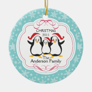 Cute Penguins Familie van 3 kerstversiering Keramisch Ornament