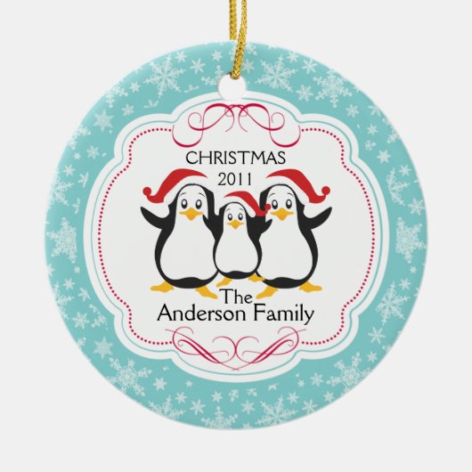 Cute Penguins Familie van 3 kerstversiering Keramisch Ornament (Voorkant)