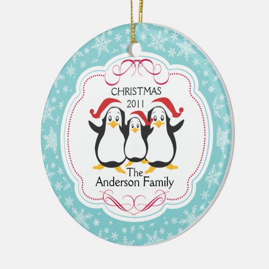 Cute Penguins Familie van 3 kerstversiering Keramisch Ornament (Links)