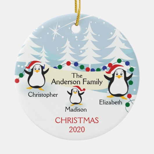 Cute Penguins Familie van 3 kerstversiering Keramisch Ornament (Voorkant)