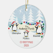 Cute Penguins Familie van 3 kerstversiering Keramisch Ornament (Links)