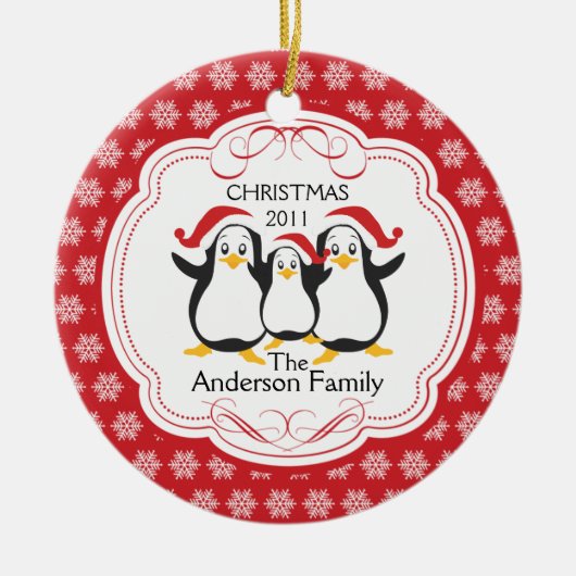 Cute Penguins Familie van 3 kerstversiering Keramisch Ornament (Voorkant)