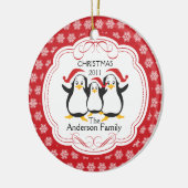Cute Penguins Familie van 3 kerstversiering Keramisch Ornament (Links)