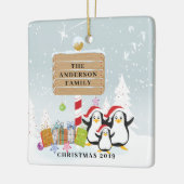 Cute Penguins Familie van 3 kerstversiering Keramisch Ornament (Links)
