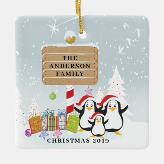 Cute Penguins Familie van 3 kerstversiering Keramisch Ornament (Voorkant)