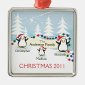 Cute Penguins Familie van 3 kerstversiering Metalen Ornament (Voorkant)
