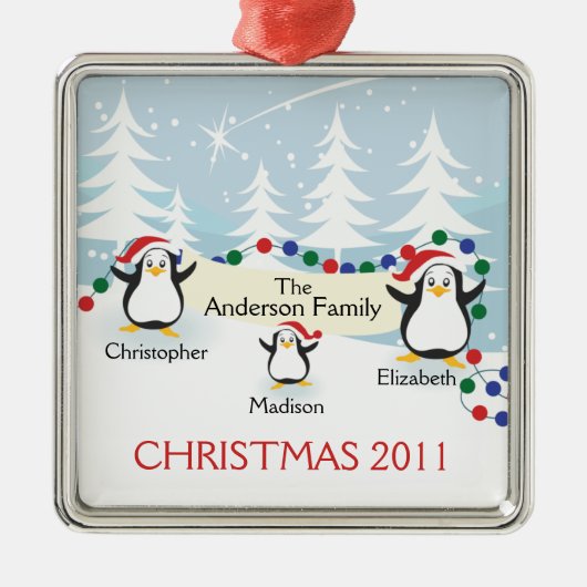 Cute Penguins Familie van 3 kerstversiering Metalen Ornament (Voorkant)