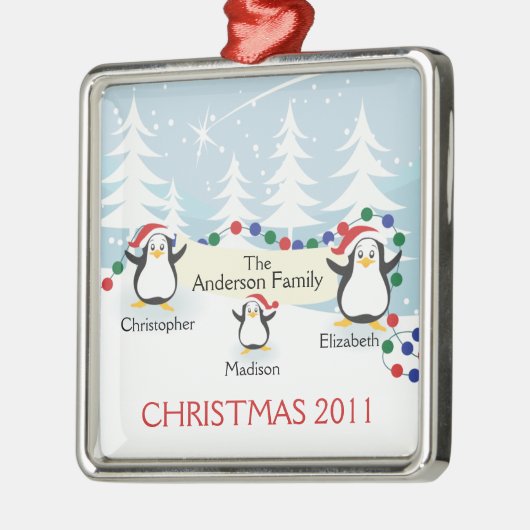 Cute Penguins Familie van 3 kerstversiering Metalen Ornament (Links)