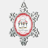 Cute Penguins Familie van 3 kerstversiering Tin Sneeuwvlok Ornament (Rechts)