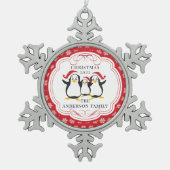 Cute Penguins Familie van 3 kerstversiering Tin Sneeuwvlok Ornament (Voorkant)