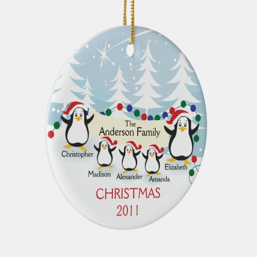 Cute Penguins Familie van 5 kerstversiering Keramisch Ornament (Rechts)