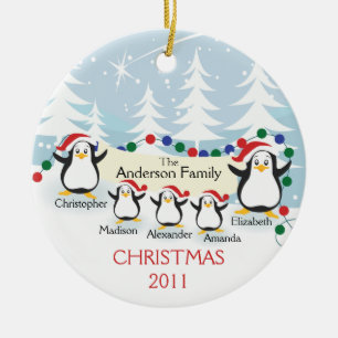 Cute Penguins Familie van 5 kerstversiering Keramisch Ornament