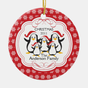 Cute Penguins Familie van 5 kerstversiering Keramisch Ornament